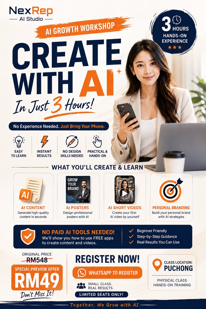 AI Growth Workshop — RM49 preview class, 3 hours hands-on